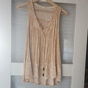 Tan Embellished Sleeveless Tank Top